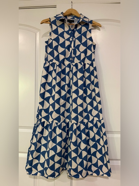 Rachel Zoe Dresses & Skirts - Rachel Zoe Sleeveless Midi Dress, Blue and White/Cream Geometric Print,Size XS